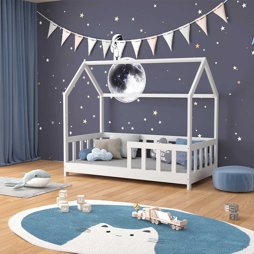 Vitalispa Letto montessori bambini Bianco 70x140 cm con protezione anticaduta