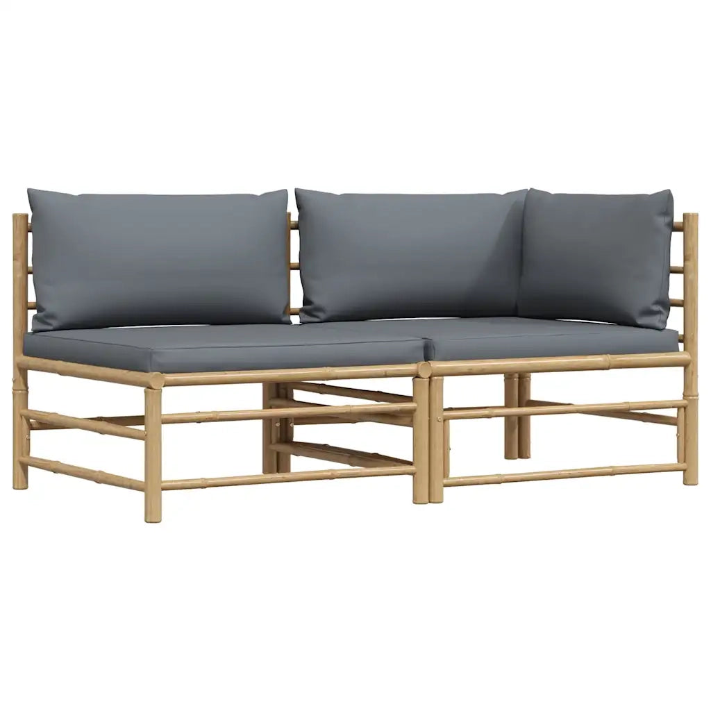 Set Divani da Giardino 2 pz con Cuscini Grigio Scuro in Bambù 313151