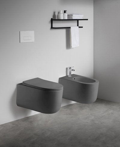 Sanitari sospesi WC e Bidet in Ceramica Copriwater soft-close TRAMONTANA Grigio Opaco