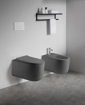 Sanitari sospesi WC e Bidet in Ceramica Copriwater soft-close TRAMONTANA Grigio Opaco