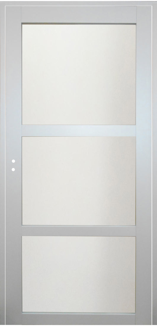 Blocco porta in vetro Greyria RAL7035 H204 x L73 Pannello Nervature spingendo a destra + Maniglia