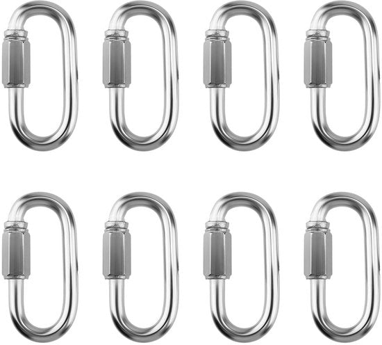 Anello di catena 8 pezzi - Acciaio inossidabile - Connettore a vite - 6 mm - 60 x 30 mm - Per outdoor/hamac - Connettore