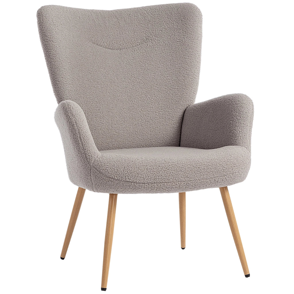 Poltrona imbottita in tessuto boucl¨¨ con schienale alto e braccioli ¨C Zephmum ¨C Grigio 71x74x97,5cm