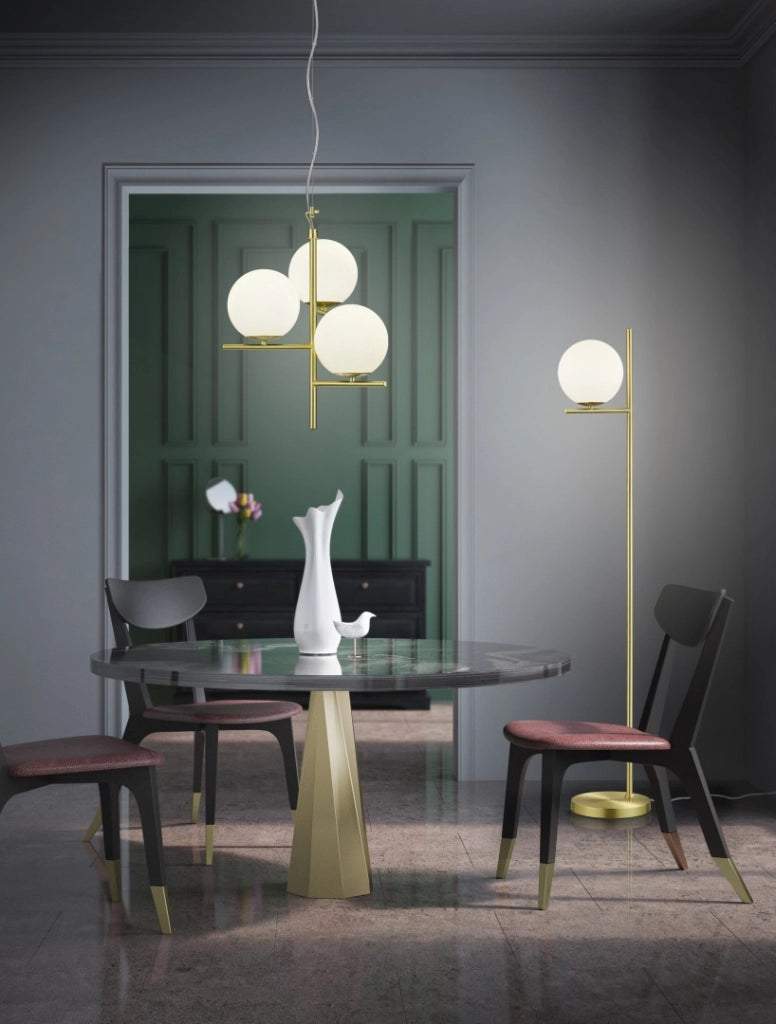 Lampada a sospensione 3 sfere, ottone opaco e bianco, D 40 cm, Pure
