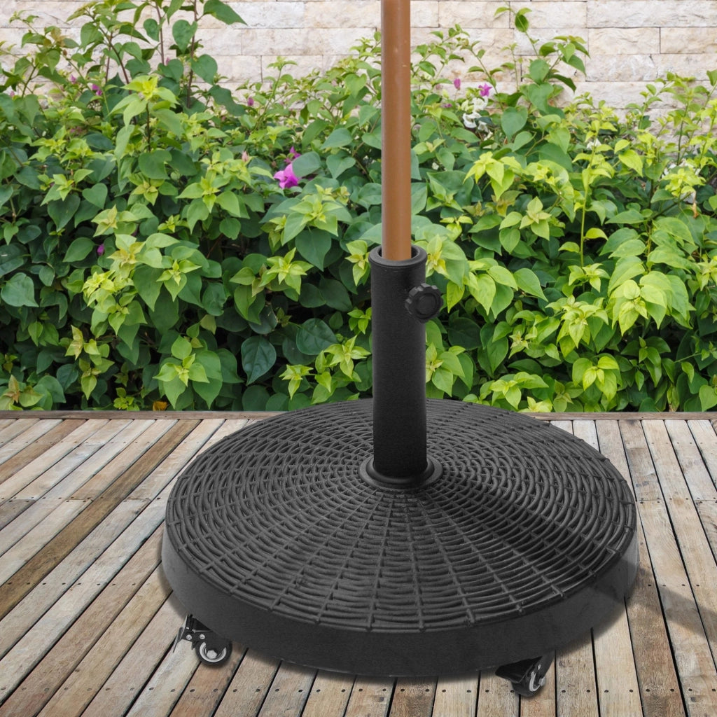 Base per Ombrellone da Giardino 25 Kg in Resina e Acciaio Nero Ø52x41 cm