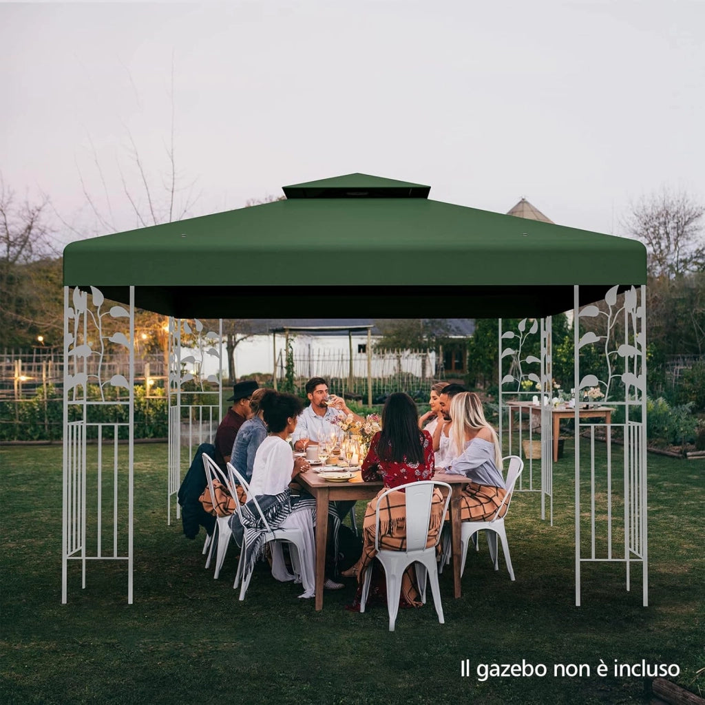 Tettoia di Ricambio per Gazebo da 3 x 3 m, Doppio Strato Superiore, Copertura per Gazebo da Giardino con Gancio e Chiusura a Strappo (Verde scuro)