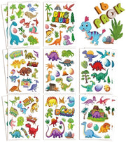 Sticker Dinosauri Acqua-Resistenti - 16 Fogli - 196 Pezzi - Sticker Cartone - Sicuri per i Bambini - Facili da Applicare