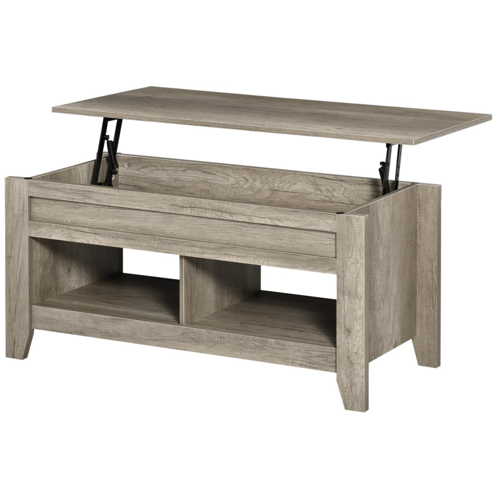Tavolino da salotto con ripiano sollevabile e ripiani nascosti ¨C zephmum ¨C effetto quercia chiaro 105x50x49-62.5 cm