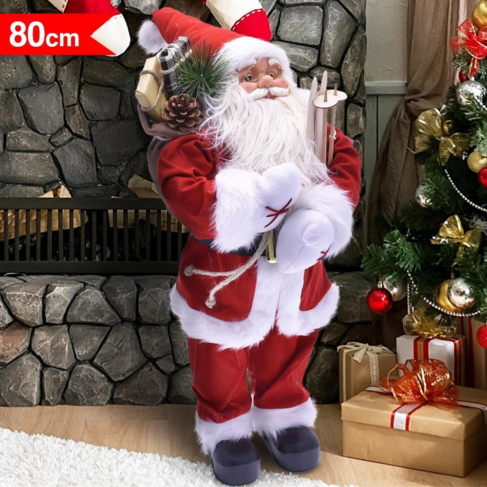 Trade Shop - Babbo Natale Classico 80cm In Plastica Vestiti In Tessuto Decorazione Natalizia -
