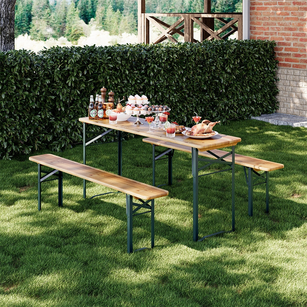 Set Birreria con 2 Panche e Tavolo Pieghevole Seduta Ergonomica e Salvaspazio
