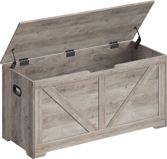 Bancopiede con spazio di stoccaggio - Bancopiede di ingresso - Bancopiede per scarpe - Materiale a piastrelle di legno - 40 cm x 100 cm x 46 cm - Greige Gevlekt - 136 kg di capacità di carico