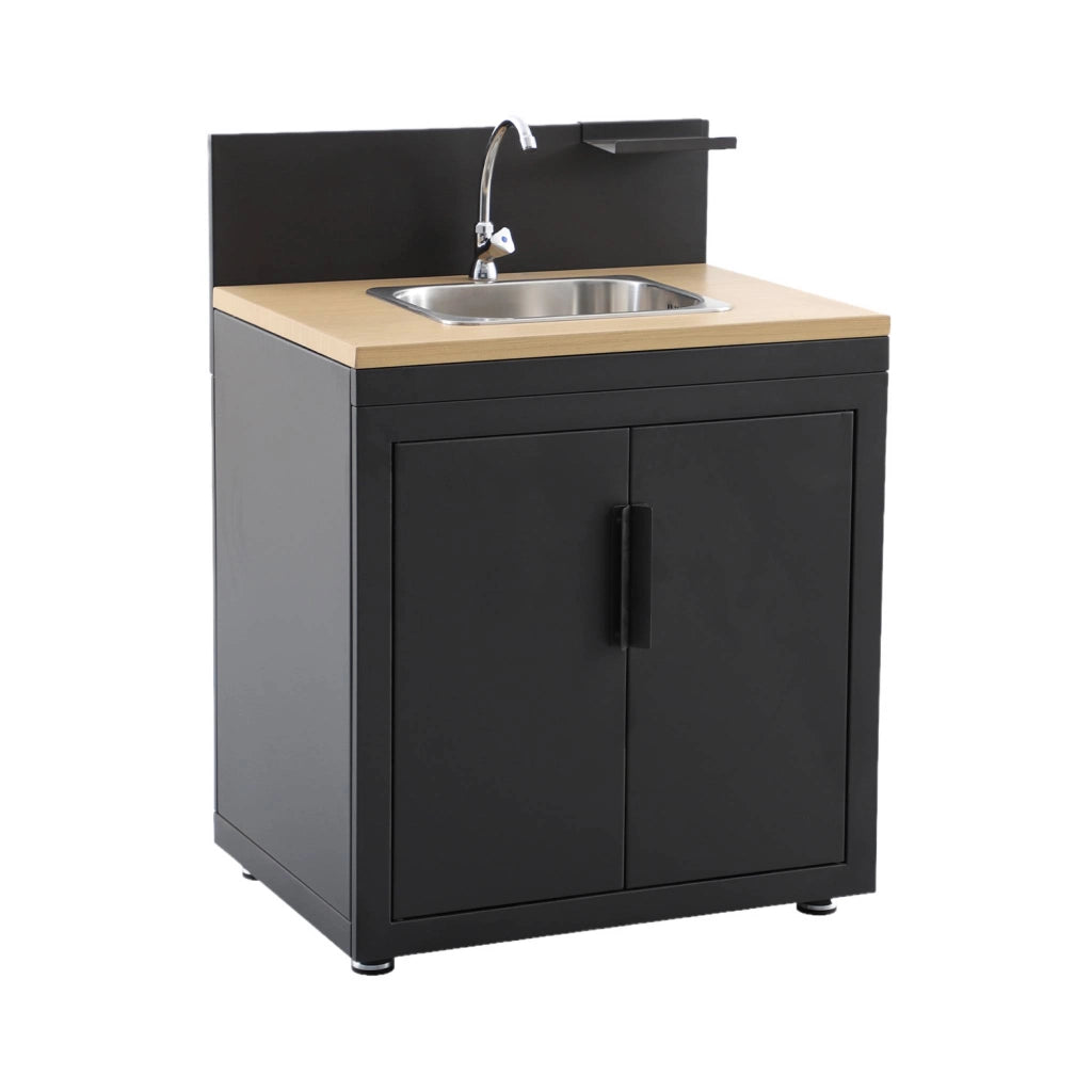 Cucina esterna in acciaio e decorazione in legno 1 lavello 2 porte 1