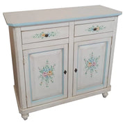 Madia credenza 2 porte bianco invecchiato decori azzurro 104x43x98 - Mobili 2G