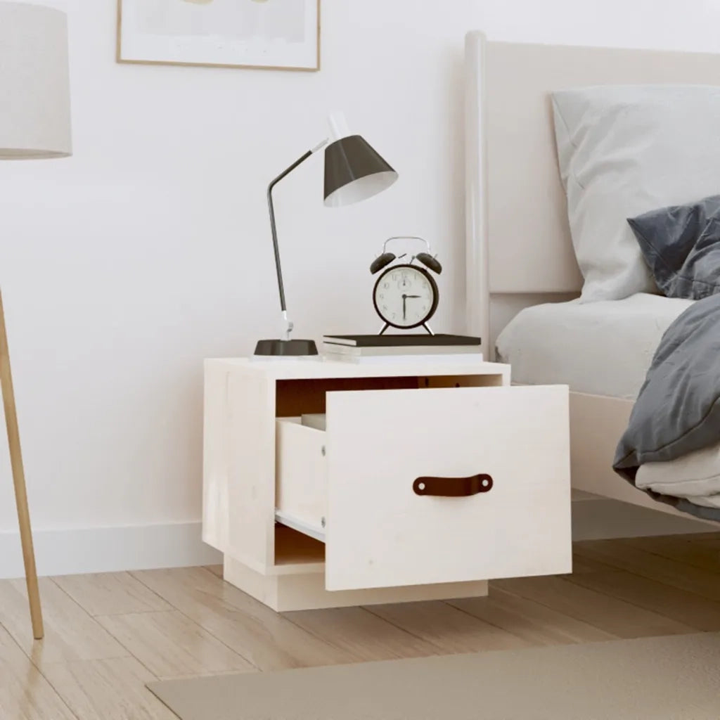 Comodino | Armadio da Notte | Mobiletto da notte Bianco 40x34x35 cm in Legno Massello di Pino