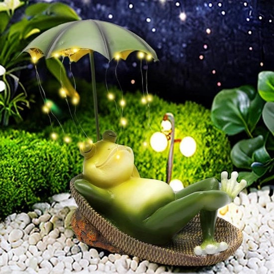 Figura di Giardino con Rana alimentata da Energia Solare - Decorazione Esterna per Giardino - 32 LED - Decorazione Divertente - Adatto per Giardino/Terrazza/Balcone