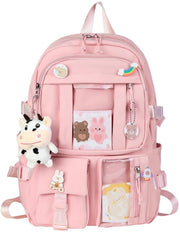 Borsa Kawaii con Accessori Pin Carini, Orsetto di Peluche Kawaii con Pin e Carta da Parola, Borsa Kawaii, Borsa Scuola (Stile 2 - Rosa)