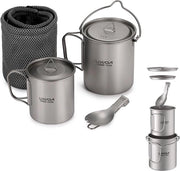 Pentola da Campeggio - Pentole da Campeggio Opnebbiabili - Pentola da Cucina Ultralight - con Maniglia di Sospensione - Otre da Acqua da Campeggio - Utensili da Cucina - per Picnic - Escursioni - Campeggio - Escursioni - Titanio - Argento
