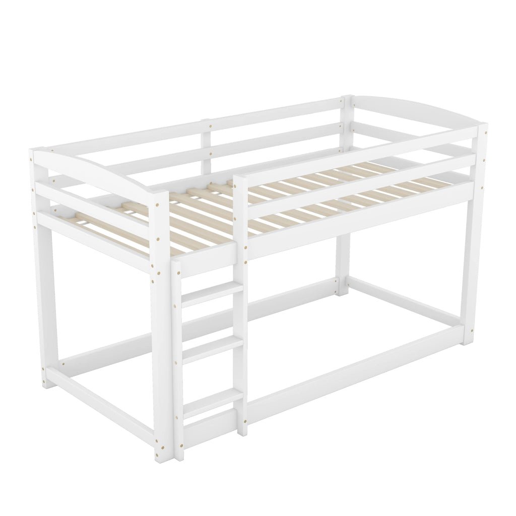 OKWISH Letto a Castello, Letto Singolo con Spondine, Salvaspazio, 200×90 cm, senza Materasso, in Pino Massello, Bianco