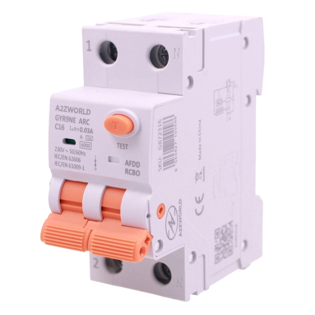 AFDD+RCBO Interruttore Antiincendio, Magnetotermico Differenziale con Rilevamento Di Arco Elettrico, Tipo A Curva C, 1P+N 2M 6000A 30mA, AC 220V Doppia Leva,GYR9NE-ARC,10A 16A 20A 25A 32A 40A (C16A)