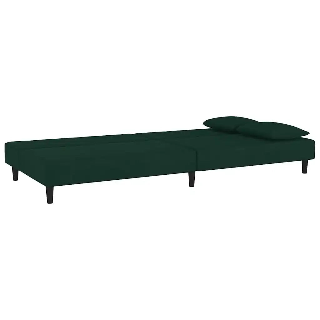 Divano Letto a 2 Posti con 2 Cuscini Verde Scuro in Velluto 375912