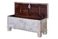 Cassapanca in massello di mango intagliato