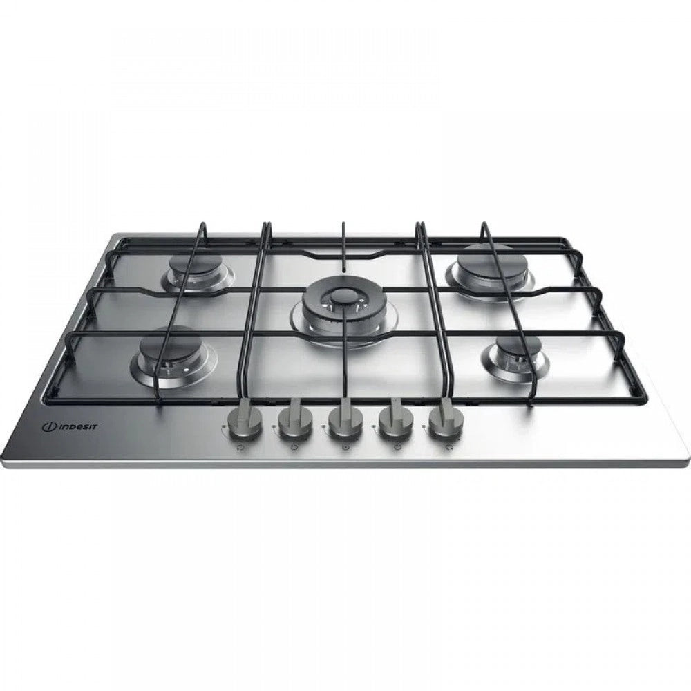 Indesit thp 752 w/ix/i piano cottura 75cm a gas, colore inox, 5 fuochi, comandi frontali