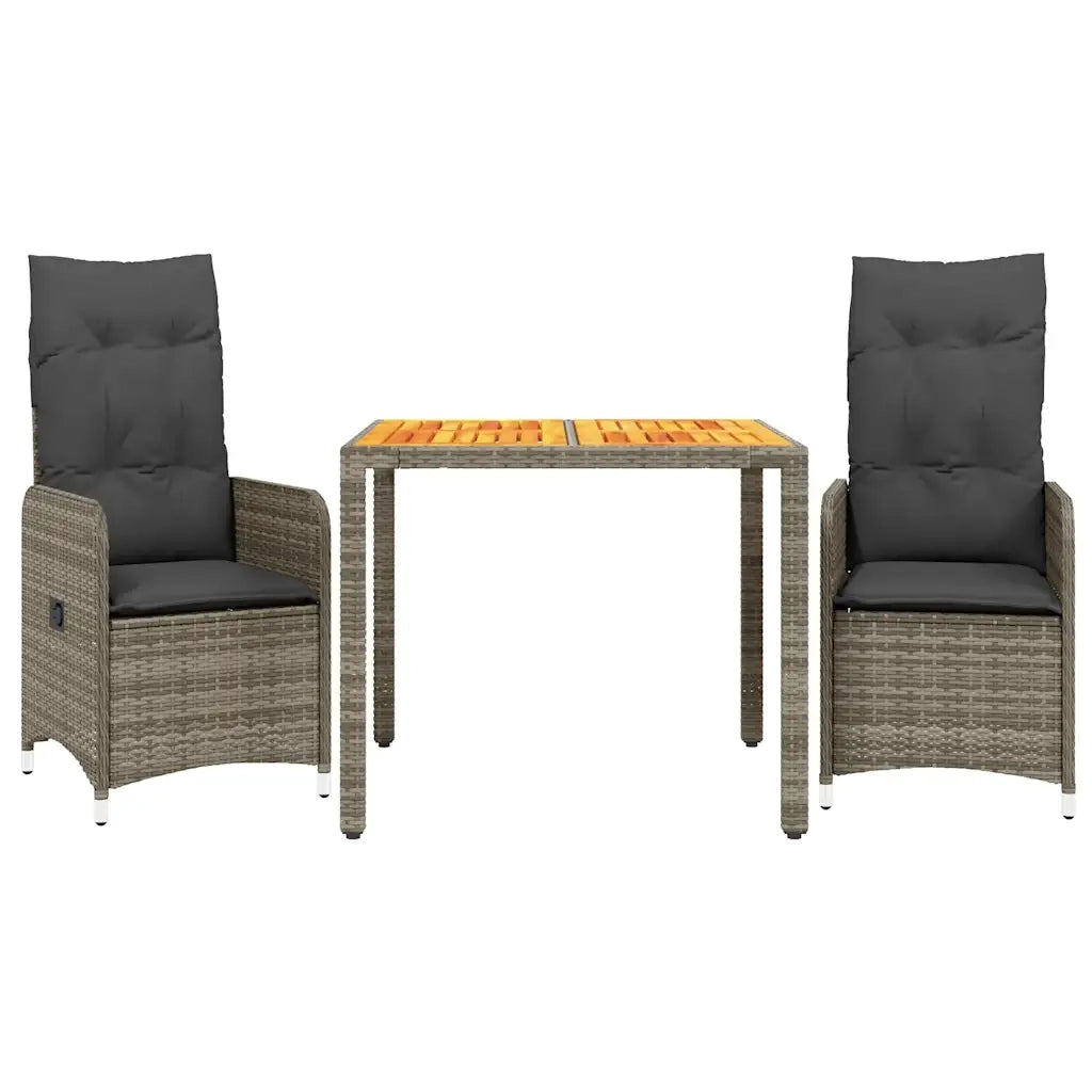 vidaXL Set Bistrò da Giardino 3 pz con Cuscini in Polyrattan Grigio