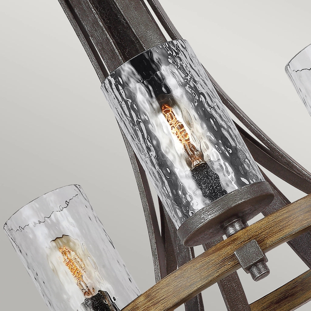 Lampadario Industrial Angelo Acciaio Anticato Metallo Vetro Grigio 9 Luci E27