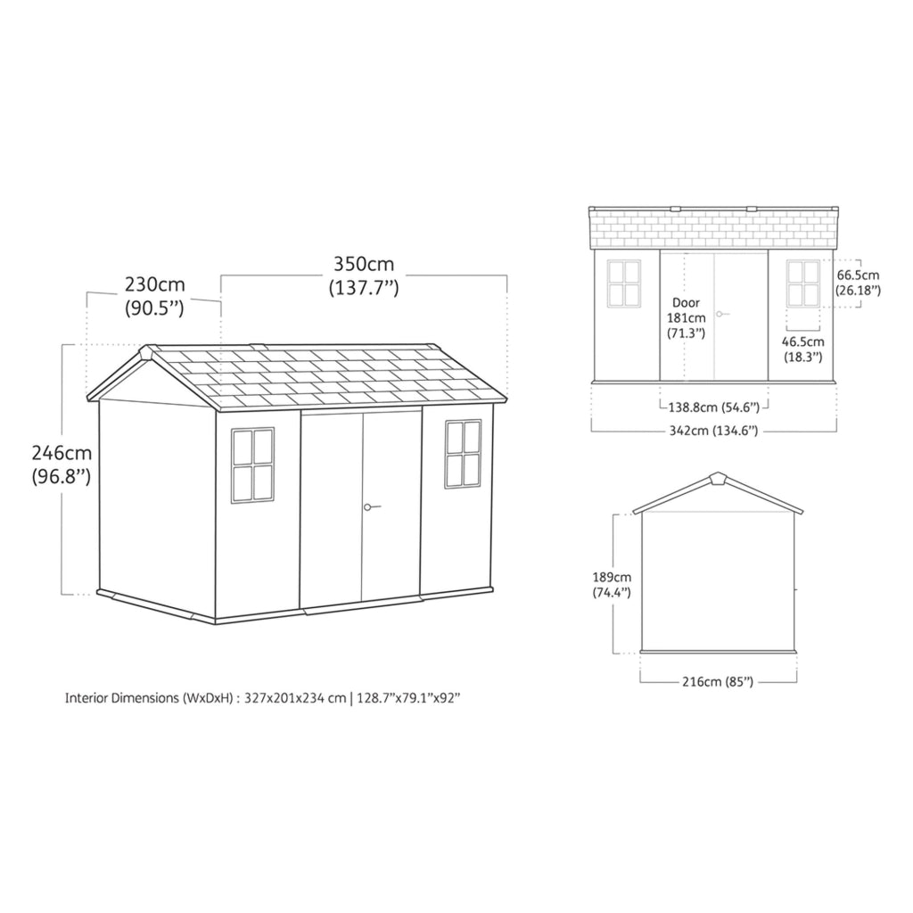 Rockport, Casetta da Giardino Lucchettabile, Finitura in Resina, 230x350x246h cm Grigio