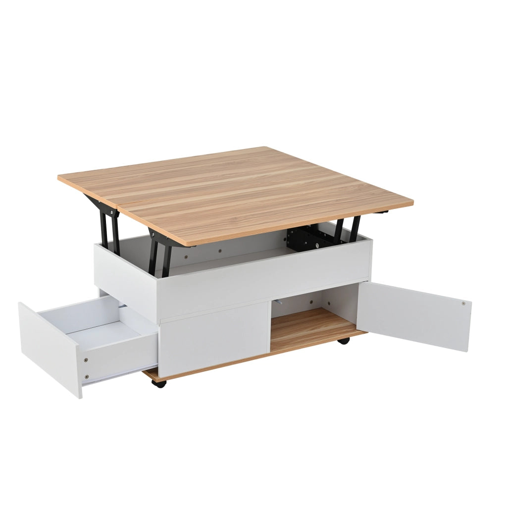 TAVOLO DA CAFFÈ Sollevabile 100 x 98 x 65 cm Bianco e Effetto Legno con Ruote