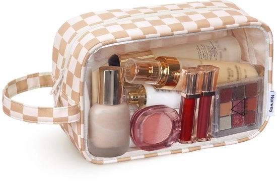Borsa da Trucco per Donne Piccola Transparente Impermeabile Borsa da Trucco per Viaggio (Checkerboard Light-1)