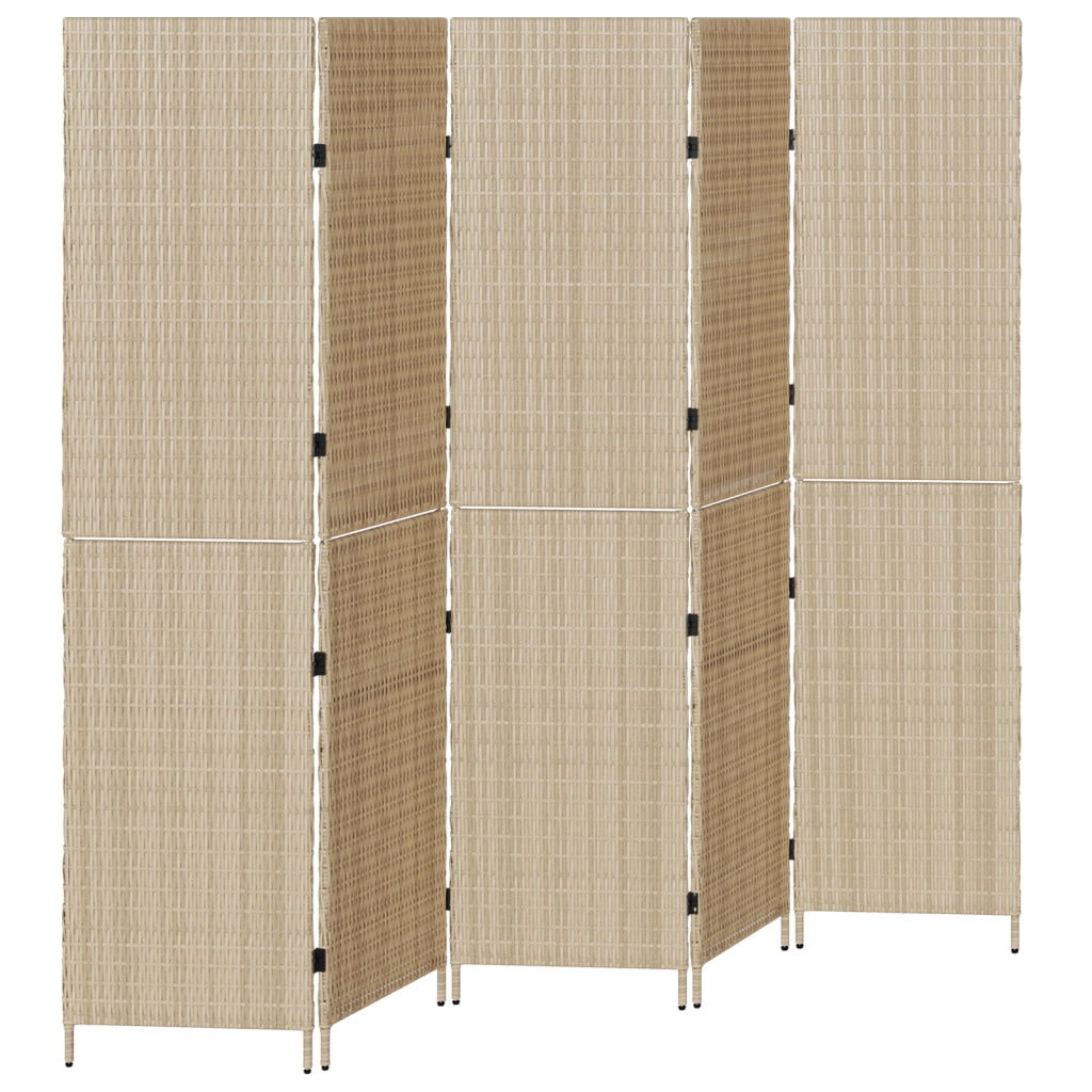 Paravento 5 Pannelli Pieghevole Beige 245x180 cm Poly Rattan
