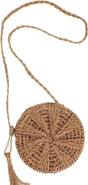 Borsa in pelle di coniglio a forma rotonda, stile estivo vintage, con cinghia a spalla.