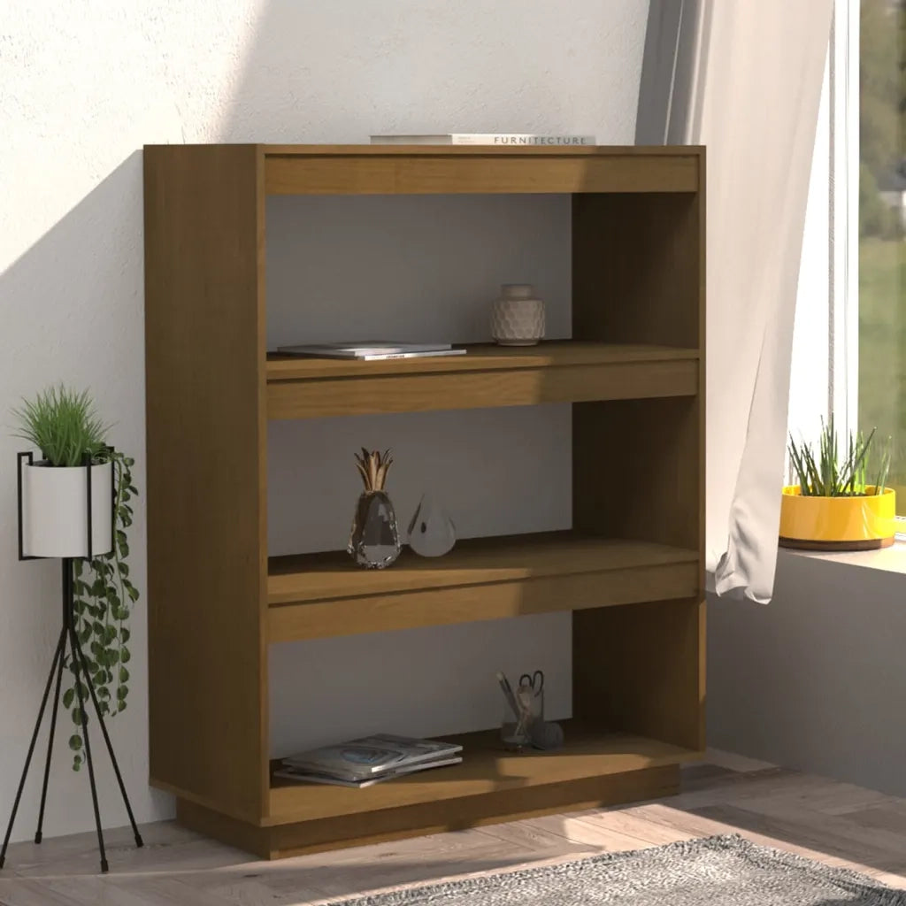 Libreria Divisorio-Scaffale per Libri-Mobile di Stoccaggio Ambra 80x35x103 cm in Massello di Pino