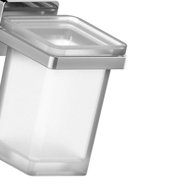 Porta spazzolini serie cubo con bicchiere in vetro satinato - fissaggio ad incollo o con viti