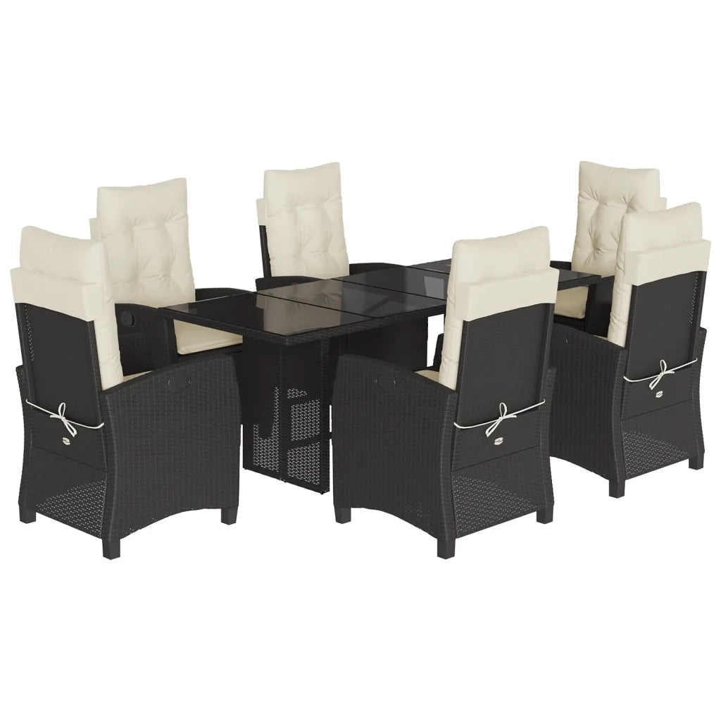 Set da Pranzo da Giardino 7 pz Nero con Cuscini in Polyrattancod mxl 111031