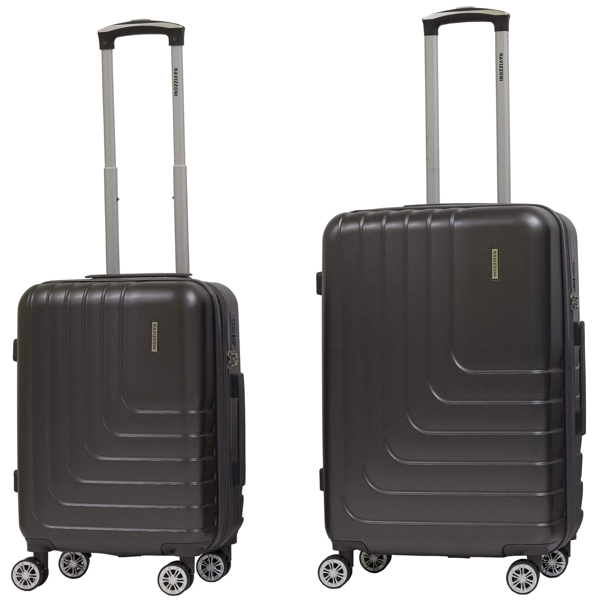 Set 2 Valigie Trolley Rigide in ABS 4 Ruote TSA Ravizzoni Titanio Grigie