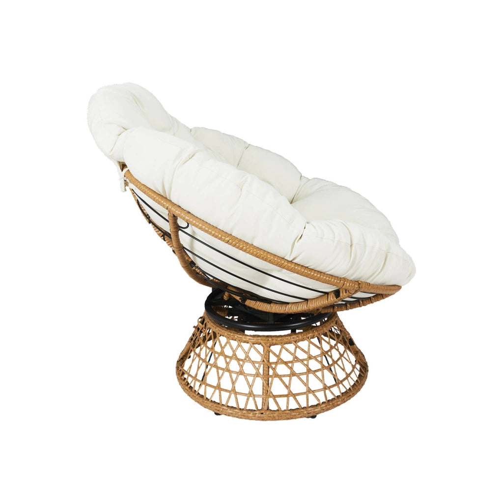 Poltrona papasan girevole a 360° in polirotilene, ecrù