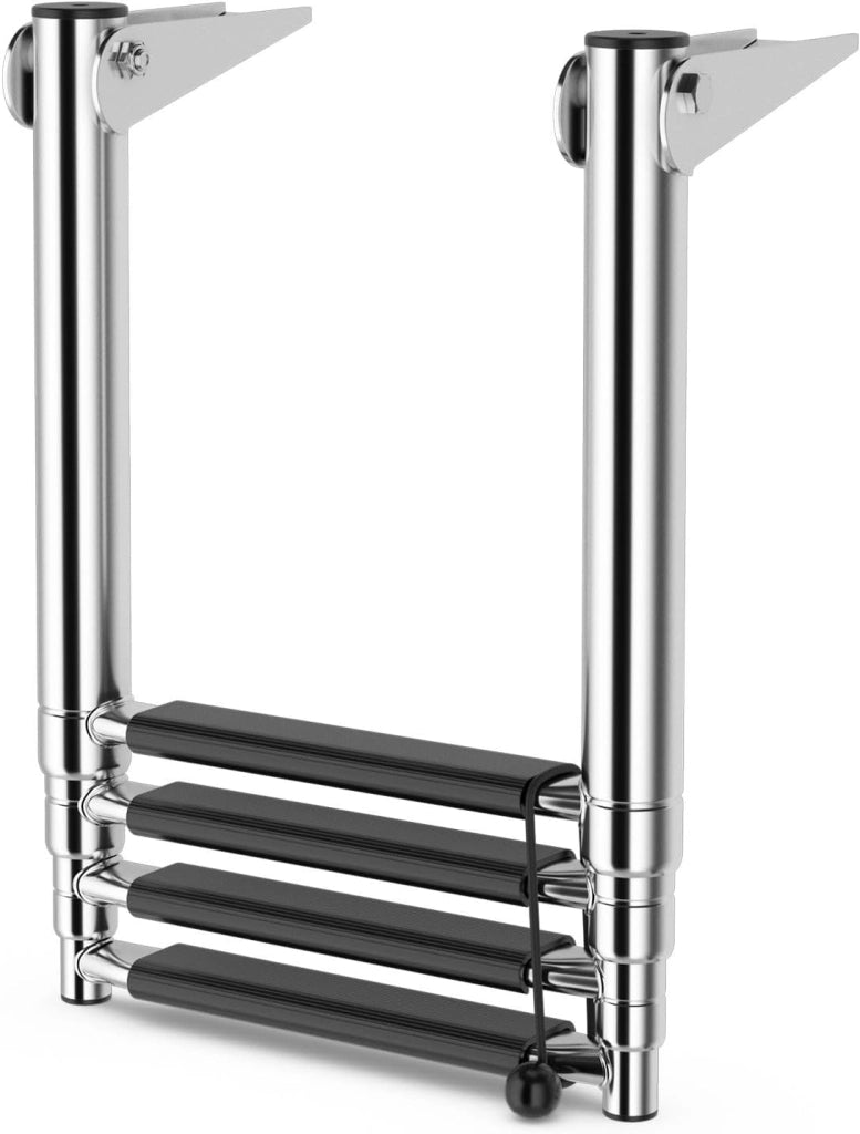 Scaletta Telescopica in Acciaio Inossidabile, Scala Piscina Fuori Terra a 4 Gradini Antiscivolo, Portata Massima 227 KG, per Piscina, Barca, Ponti, Pontile Galleggiante