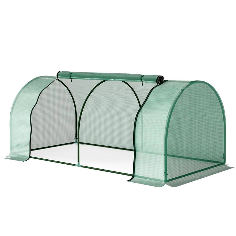 SERRA DA GIARDINO A TUNNEL IN ACCIAIO E CON COPERTURA IN PVC, 200X100X80 CM, VERDE