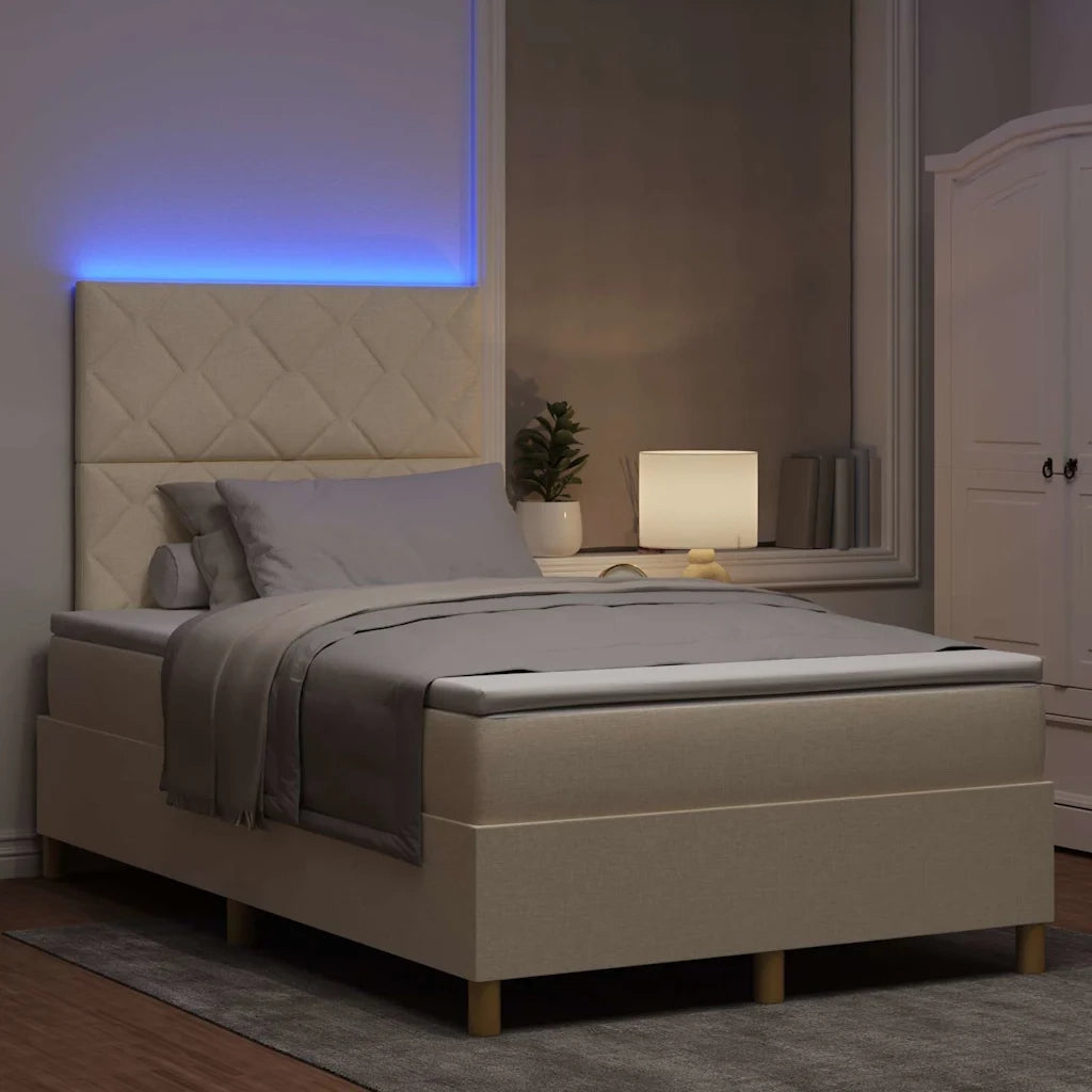 Letto a Sorgente LED con materasso Crema 120 x 200 cm Tessuto