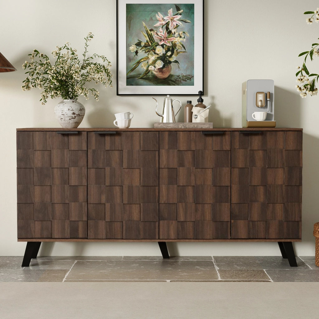 OKWISH Credenza Contenitore con 4 Ante e Ripiani Regolabili, per Soggiorno o Sala da Pranzo, Legno, 160,5 x 35,5 x 78 cm