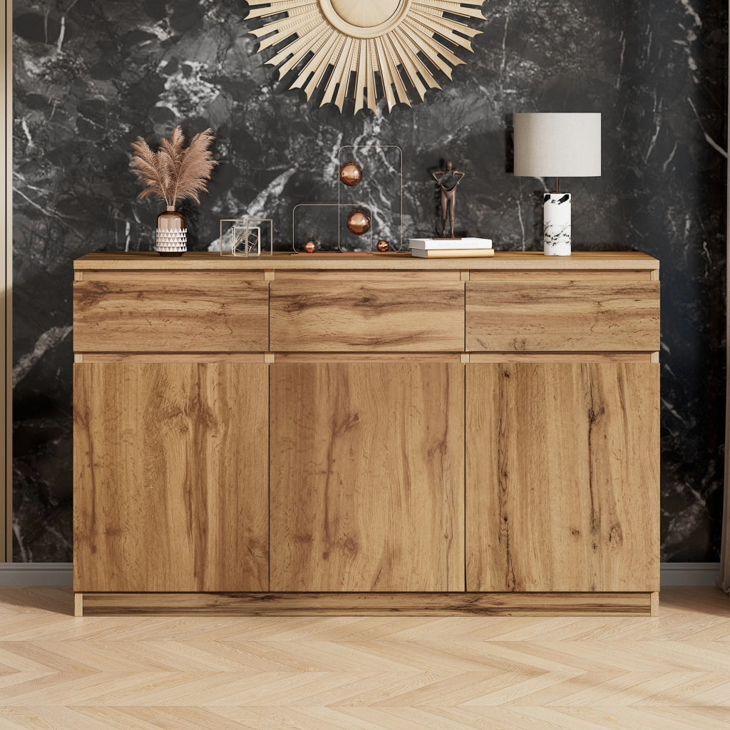 Credenza con 3 ante e 3 cassetti - per soggiorno - in truciolare - legno - 135×40×81 cm