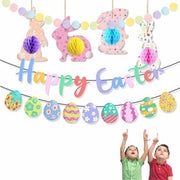 Decorazione di Pasqua Premium Set di Decorazione di Pasqua Rinnovabile - Unica Cucciolata di Pasqua e Uovo di Pasqua Decorazione da Appendere con Carta di Miele per Stile di Pasqua Moderno