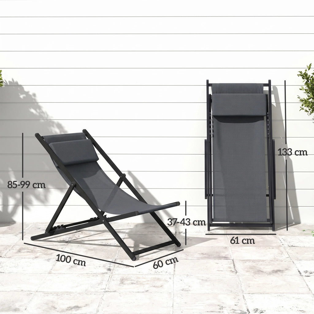 Set 2 Poltrone Pieghevoli ¨C zephmum ¨C Grigio Alluminio 60x100x85 cm