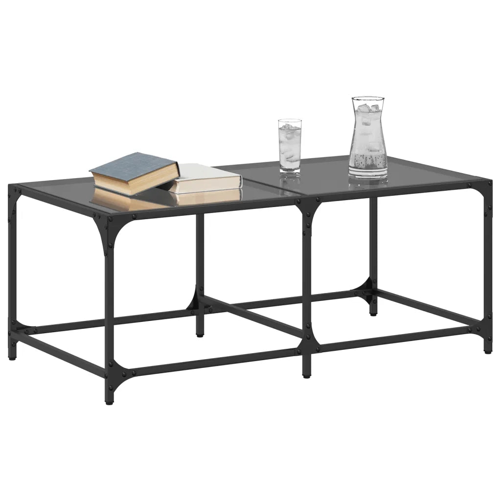 Tavolino da salotto | Tavolino da caff¨¨ | Tavolino da Soggiorno con Piano in Vetro Nero 98,5x50x40 cm Acciaio