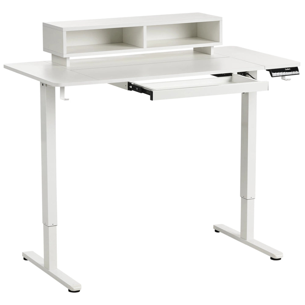 Scrivania regolabile elettricamente Piano bianco Struttura e gambe in acciaio 120 x 60 cm Stand and Sit Tappetino per mouse Design moderno