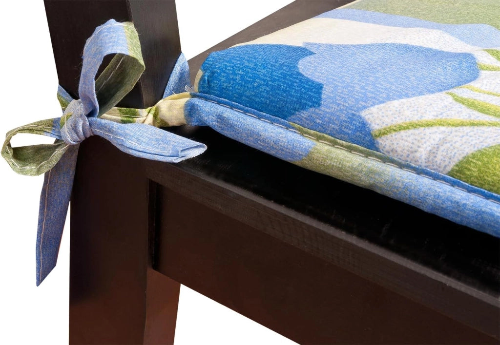 Set 4 Cuscini Sedia Cotone Fiori Tulipani Lavabili Coprisedie Universali Con Lacci Fissaggio