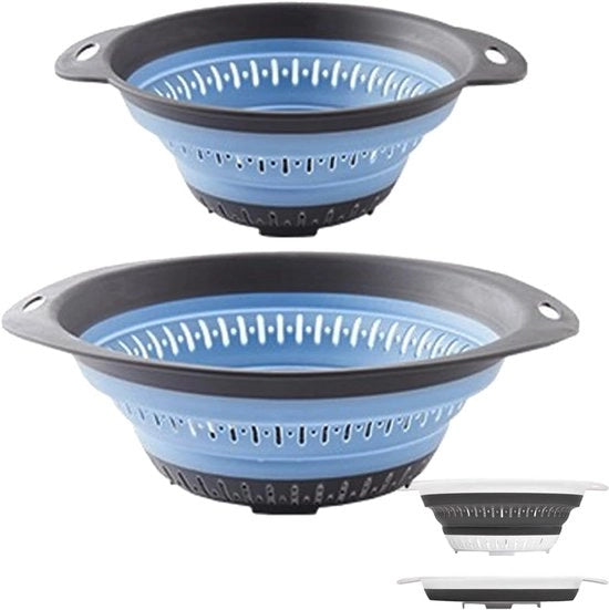 Colapso di raccolta e setaccio in silicone, per verdure e frutta, accessori da cucina (2 pezzi, blu, 1,3 L + 2,5 L)