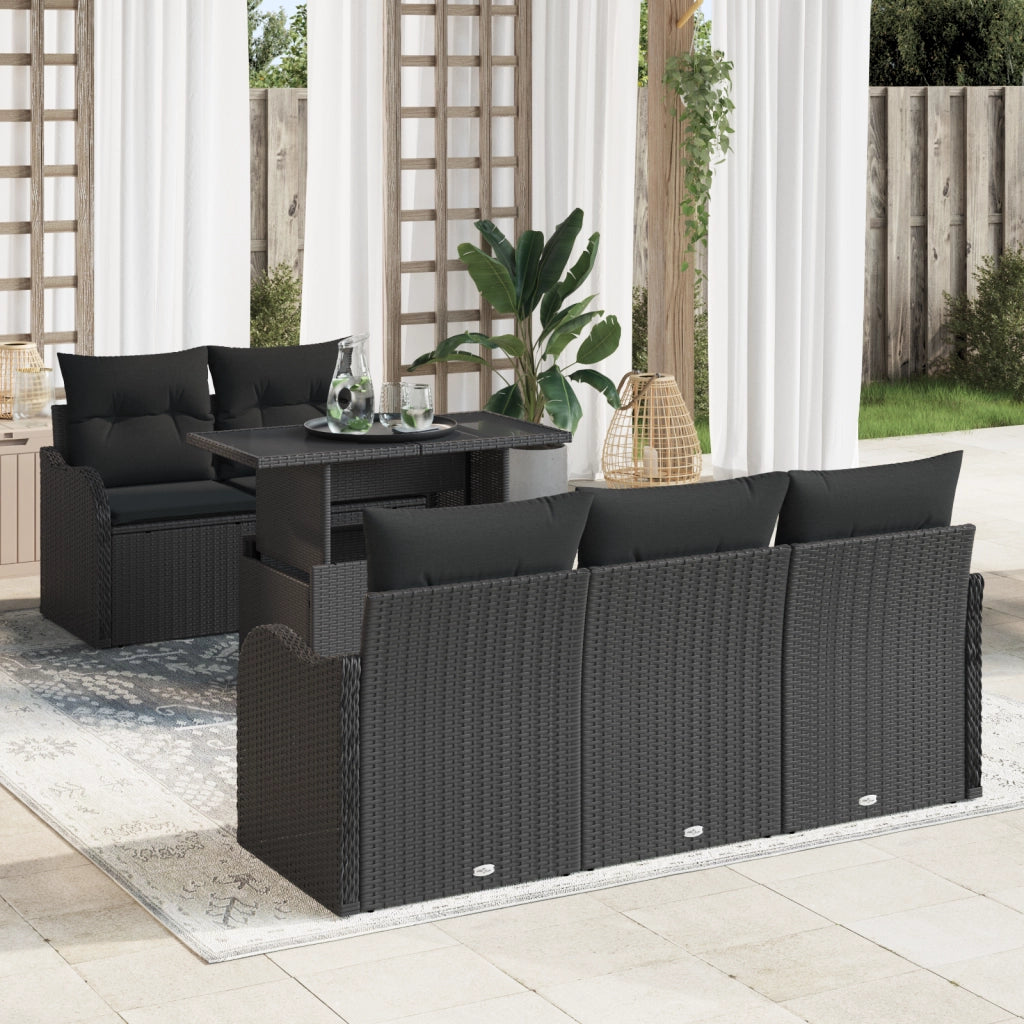 Set Divano Giardino  6 Pezzi con Cuscini Rattan Polyrattan Nero